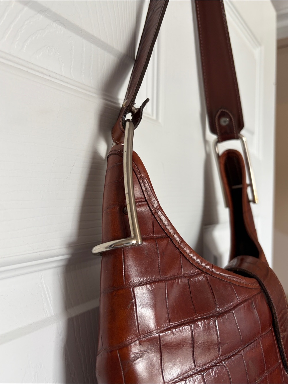 Dooney & Bourke Dark Brown Croc-Embossed Leather Shoulder Bag - Picture 7 of 14
